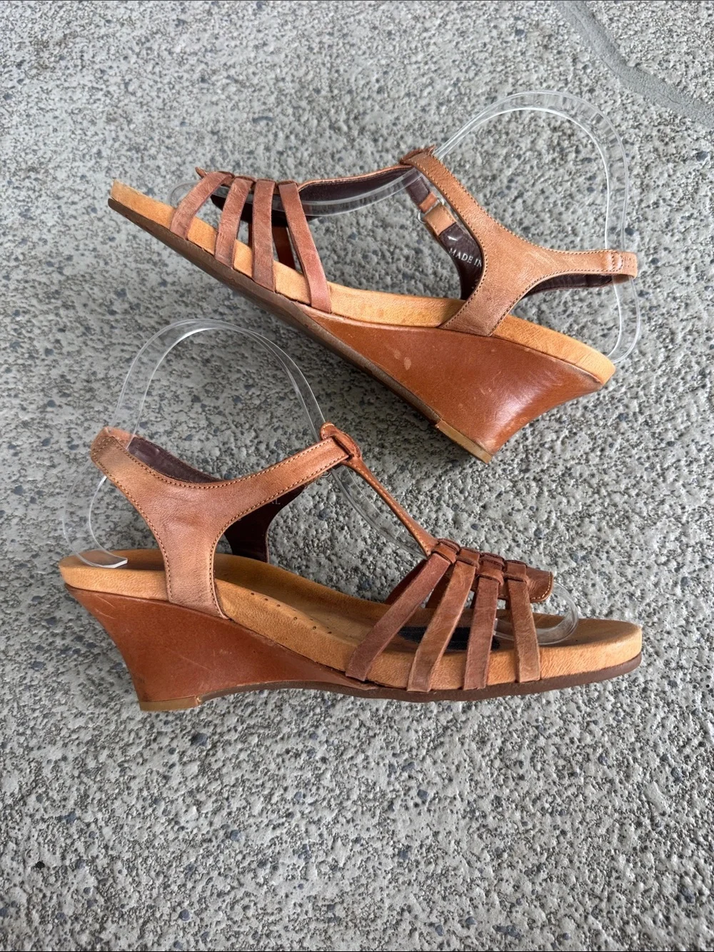 1803 OrthoSoft tan leather strappy peep toe wedge sandals size 38